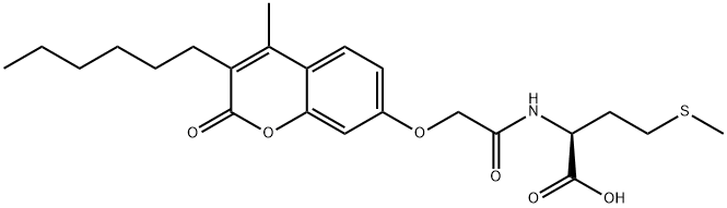 (S)-2-(2-((3-hexyl-4-methyl-2-oxo-2H-chromen-7-yl)oxy)acetamido)-4-(methylthio)butanoic acid 化学構造式