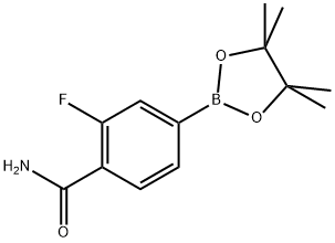 2-氟-4-(4,4,5,5-四甲基-1,3,2-二氧杂硼烷-2-基)苯甲酰胺 结构式