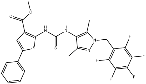 methyl 2-(3-(3,5-dimethyl-1-((perfluorophenyl)methyl)-1H-pyrazol-4-yl)thioureido)-5-phenylthiophene-3-carboxylate Structure