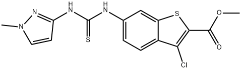 methyl 3-chloro-6-(3-(1-methyl-1H-pyrazol-3(2H)-ylidene)thioureido)benzo[b]thiophene-2-carboxylate 结构式