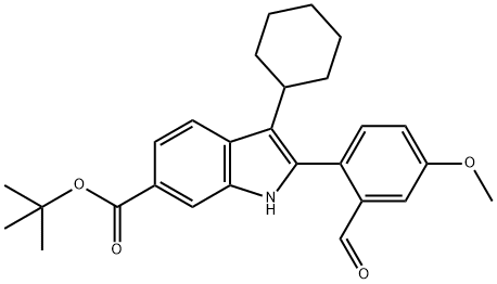 tert-butyl 3-cyclohexyl-2-(2-formyl-4-methoxyphenyl)-1H-indole-6-carboxylate 化学構造式