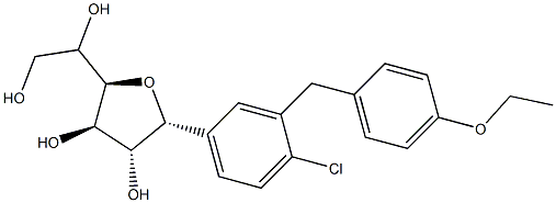 (3R,4R,5R)-2-(4-chloro-3-(4-ethoxybenzyl)phenyl)-5-((R)-1,2-dihydroxyethyl)tetrahydrofuran-3,4-diol 化学構造式