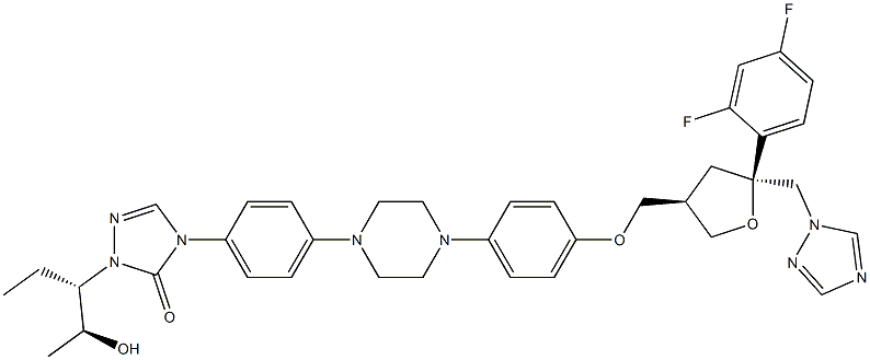 4-(4-(4-(4-(((3R,5S)-5-((1H-1,2,4-triazol-1-yl)methyl)-5-(2,4-difluorophenyl)tetrahydrofuran-3-yl)methoxy)phenyl)piperazin-1-yl)phenyl)-1-((2S,3S)-2-hydroxypentan-3-yl)-1H-1,2,4-triazol-5(4H)-one Struktur