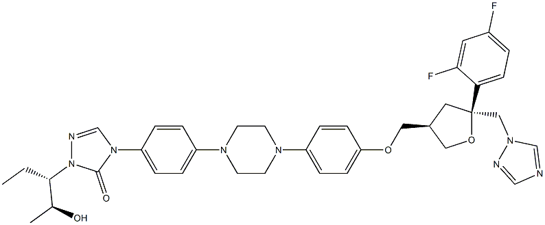 4-(4-(4-(4-(((3R,5S)-5-((1H-1,2,4-triazol-1-yl)methyl)-5-(2,4-difluorophenyl)tetrahydrofuran-3-yl)methoxy)phenyl)piperazin-1-yl)phenyl)-1-((2S,3S)-2-hydroxypentan-3-yl)-1H-1,2,4-triazol-5(4H)-one|4-[4-[4-[4-[[(3R,5S)-5-(2,4-二氟苯基)四氢-5-(1H-1,2,4-三唑-1-基甲基)-3-呋喃基]甲氧基]苯基]-1-哌嗪基]苯基]-2-[(1S,2S)-1-乙基-2-羟丙基]-2,4-二氢-3H-1,2,4-三唑-3-酮