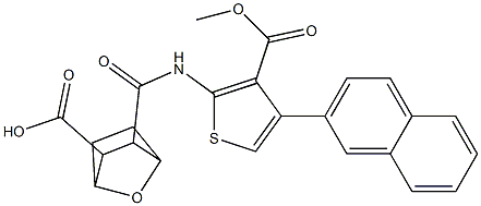 3-((3-(methoxycarbonyl)-4-(naphthalen-2-yl)thiophen-2-yl)carbamoyl)-7-oxabicyclo[2.2.1]heptane-2-carboxylic acid 化学構造式