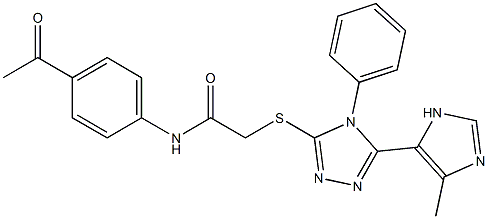 N-(4-acetylphenyl)-2-((5-(4-methyl-1H-imidazol-5-yl)-4-phenyl-4H-1,2,4-triazol-3-yl)thio)acetamide 化学構造式