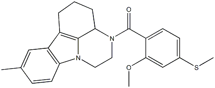 (2-methoxy-4-(methylthio)phenyl)(8-methyl-3a,4,5,6-tetrahydro-1H-pyrazino[3,2,1-jk]carbazol-3(2H)-yl)methanone Structure