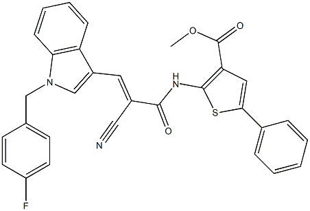 (E)-methyl 2-(2-cyano-3-(1-(4-fluorobenzyl)-1H-indol-3-yl)acrylamido)-5-phenylthiophene-3-carboxylate,,结构式