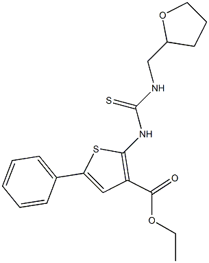 ethyl 5-phenyl-2-(3-((tetrahydrofuran-2-yl)methyl)thioureido)thiophene-3-carboxylate Structure