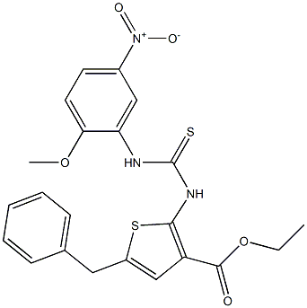 ethyl 5-benzyl-2-(3-(2-methoxy-5-nitrophenyl)thioureido)thiophene-3-carboxylate Structure