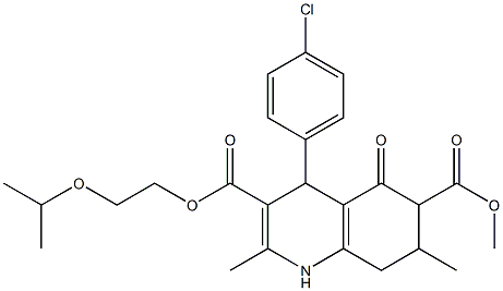 3-(2-isopropoxyethyl) 6-methyl 4-(4-chlorophenyl)-2,7-dimethyl-5-oxo-1,4,5,6,7,8-hexahydroquinoline-3,6-dicarboxylate 化学構造式