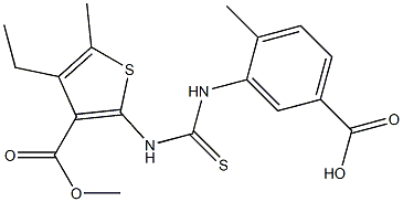 3-(3-(4-ethyl-3-(methoxycarbonyl)-5-methylthiophen-2-yl)thioureido)-4-methylbenzoic acid,,结构式