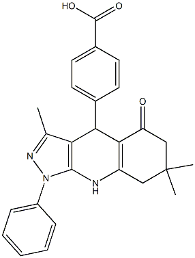 4-(3,7,7-trimethyl-5-oxo-1-phenyl-4,5,6,7,8,9-hexahydro-1H-pyrazolo[3,4-b]quinolin-4-yl)benzoic acid Struktur