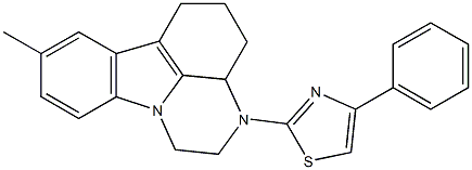 2-(8-methyl-3a,4,5,6-tetrahydro-1H-pyrazino[3,2,1-jk]carbazol-3(2H)-yl)-4-phenylthiazole 化学構造式