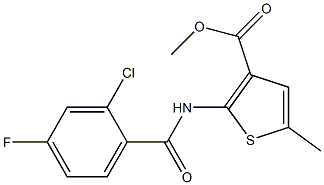 methyl 2-(2-chloro-4-fluorobenzamido)-5-methylthiophene-3-carboxylate Structure