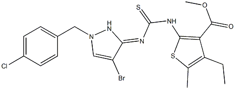 methyl 2-(3-(4-bromo-1-(4-chlorobenzyl)-1H-pyrazol-3(2H)-ylidene)thioureido)-4-ethyl-5-methylthiophene-3-carboxylate Structure