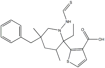 ethyl 5-benzyl-2-(3,5-dimethylpiperidine-1-carbothioamido)thiophene-3-carboxylate,,结构式