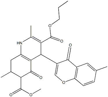 6-methyl 3-propyl 2,7-dimethyl-4-(6-methyl-4-oxo-4H-chromen-3-yl)-5-oxo-1,4,5,6,7,8-hexahydroquinoline-3,6-dicarboxylate Structure