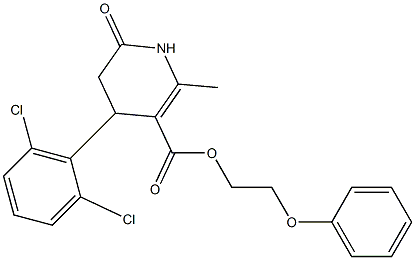 2-phenoxyethyl 4-(2,6-dichlorophenyl)-2-methyl-6-oxo-1,4,5,6-tetrahydropyridine-3-carboxylate 化学構造式