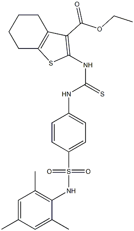 ethyl 2-(3-(4-(N-mesitylsulfamoyl)phenyl)thioureido)-4,5,6,7-tetrahydrobenzo[b]thiophene-3-carboxylate 化学構造式