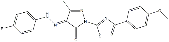 4-[(4-fluorophenyl)hydrazono]-2-[4-(4-methoxyphenyl)-1,3-thiazol-2-yl]-5-methyl-2,4-dihydro-3H-pyrazol-3-one,,结构式