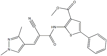 (E)-methyl 2-(2-cyano-3-(1,3-dimethyl-1H-pyrazol-4-yl)acrylamido)-5-phenylthiophene-3-carboxylate Structure