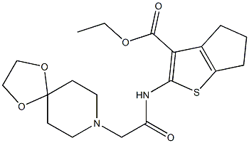 ethyl 2-(2-(1,4-dioxa-8-azaspiro[4.5]decan-8-yl)acetamido)-5,6-dihydro-4H-cyclopenta[b]thiophene-3-carboxylate Structure