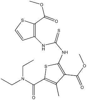 methyl 3-(3-(5-(diethylcarbamoyl)-3-(methoxycarbonyl)-4-methylthiophen-2-yl)thioureido)thiophene-2-carboxylate,,结构式