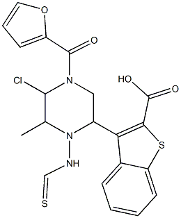 methyl 3-chloro-6-(4-(furan-2-carbonyl)piperazine-1-carbothioamido)benzo[b]thiophene-2-carboxylate 化学構造式