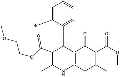 3-(2-methoxyethyl) 6-methyl 4-(2-bromophenyl)-2,7-dimethyl-5-oxo-1,4,5,6,7,8-hexahydroquinoline-3,6-dicarboxylate Struktur