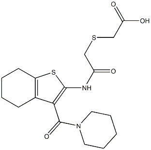 2-((2-oxo-2-((3-(piperidine-1-carbonyl)-4,5,6,7-tetrahydrobenzo[b]thiophen-2-yl)amino)ethyl)thio)acetic acid 化学構造式