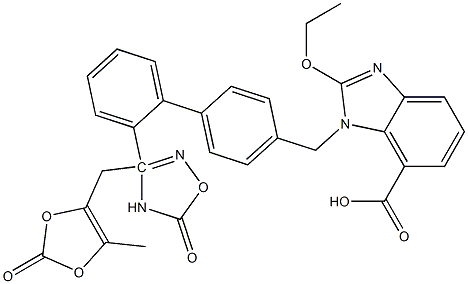 2-Ethoxy-1-[[2'-(3-((5-methyl-2-oxo-1,3-dioxol-4-yl)methyl )-4,5-dihydro-5-oxo-1,2,4-oxadiazol-3-yl)biphenyl -4-yl]methyl]benzimidazole-7-carboxylic acid|1-[[2'-((3-(5-甲基-2-氧代-1,3-二恶茂-4-甲基)-2,5-二氢-5-氧代-1,2,4-恶二唑-3-基))[1,1'-联苯]-4-基]甲基]-2-乙氧基-1H-苯并咪唑-7-羧酸