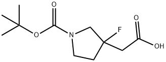 2-(1-(tert-butoxycarbonyl)-3-fluoropyrrolidin-3-yl)acetic acid Struktur