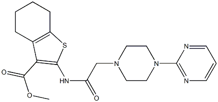methyl 2-(2-(4-(pyrimidin-2-yl)piperazin-1-yl)acetamido)-4,5,6,7-tetrahydrobenzo[b]thiophene-3-carboxylate 化学構造式