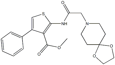 methyl 2-(2-(1,4-dioxa-8-azaspiro[4.5]decan-8-yl)acetamido)-4-phenylthiophene-3-carboxylate Struktur