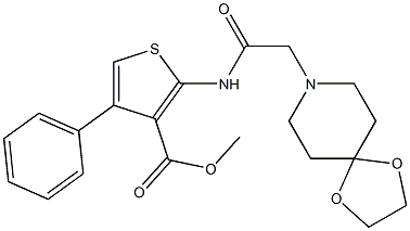 methyl 2-(2-(1,4-dioxa-8-azaspiro[4.5]decan-8-yl)acetamido)-4-phenylthiophene-3-carboxylate Structure