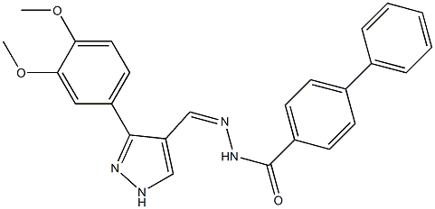 (Z)-N'-((3-(3,4-dimethoxyphenyl)-1H-pyrazol-4-yl)methylene)-[1,1'-biphenyl]-4-carbohydrazide Struktur