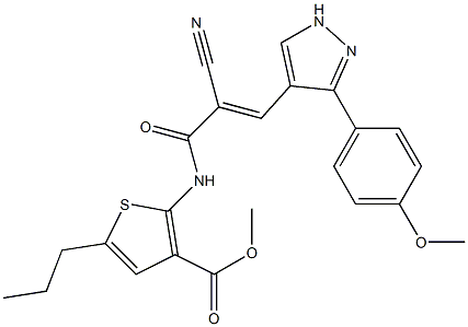 (E)-methyl 2-(2-cyano-3-(3-(4-methoxyphenyl)-1H-pyrazol-4-yl)acrylamido)-5-propylthiophene-3-carboxylate Structure