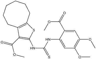 methyl 2-(3-(4,5-dimethoxy-2-(methoxycarbonyl)phenyl)thioureido)-4,5,6,7,8,9-hexahydrocycloocta[b]thiophene-3-carboxylate Structure