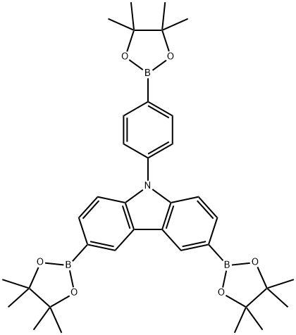 3,6-Bis-(4,4,5,5-tetramethyl-[1,3,2]dioxaborolan-2-yl)-9-[4-(4,4,5,5-tetramethyl-[1,3,2]dioxaborolan-2-yl)-phenyl]-9H-carbazole, 1415223-65-2, 结构式