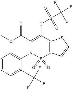 methyl 1,1-dioxy-2-(2-(trifluoromethyl)phenyl)-4-(trifluoromethylsulfonyloxy)-2H-thieno[2,3-e][1,2]thiazine-3-carboxylate 化学構造式