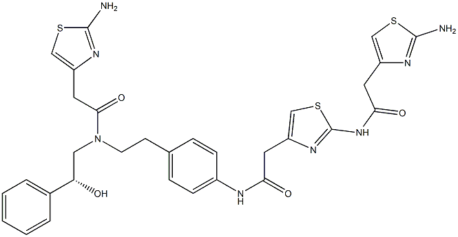 (R)-2-(2-aminothiazol-4-yl)-N-(4-(2-(2-(2-(2-aminothiazol-4-yl)acetamido)thiazol-4-yl)acetamido)phenethyl)-N-(2-hydroxy-2-phenylethyl)acetamide Struktur