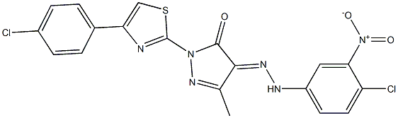 4-[(4-chloro-3-nitrophenyl)hydrazono]-2-[4-(4-chlorophenyl)-1,3-thiazol-2-yl]-5-methyl-2,4-dihydro-3H-pyrazol-3-one 化学構造式