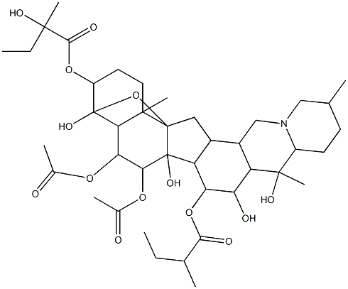 5,6-bis(acetyloxy)-4,6a,8,9-tetrahydroxy-9,12,16b-trimethyl-7-[(2-methylbutanoyl)oxy]docosahydro-2H-4,16a-epoxybenzo[4,5]indeno[1,2-h]pyrido[1,2-b]isoquinolin-3-yl 2-hydroxy-2-methylbutanoate Structure