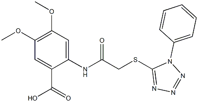 4,5-dimethoxy-2-(2-((1-phenyl-1H-tetrazol-5-yl)thio)acetamido)benzoic acid Struktur