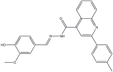 (E)-N'-(4-hydroxy-3-methoxybenzylidene)-2-(p-tolyl)quinoline-4-carbohydrazide 化学構造式