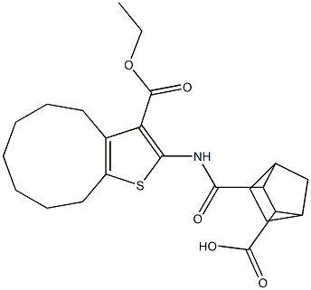 3-((3-(ethoxycarbonyl)-5,6,7,8,9,10-hexahydro-4H-cyclonona[b]thiophen-2-yl)carbamoyl)bicyclo[2.2.1]heptane-2-carboxylic acid 结构式