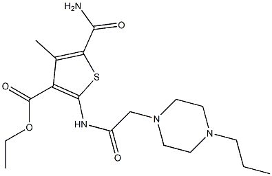 ethyl 5-carbamoyl-4-methyl-2-(2-(4-propylpiperazin-1-yl)acetamido)thiophene-3-carboxylate Struktur