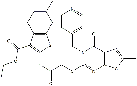 ethyl 6-methyl-2-(2-((6-methyl-4-oxo-3-(pyridin-4-ylmethyl)-3,4-dihydrothieno[2,3-d]pyrimidin-2-yl)thio)acetamido)-4,5,6,7-tetrahydrobenzo[b]thiophene-3-carboxylate Structure