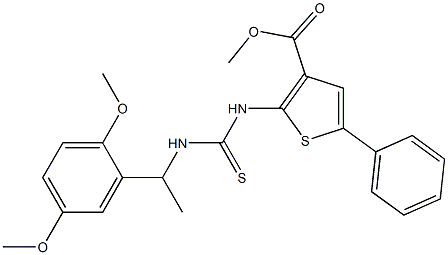 methyl 2-(3-(1-(2,5-dimethoxyphenyl)ethyl)thioureido)-5-phenylthiophene-3-carboxylate,,结构式